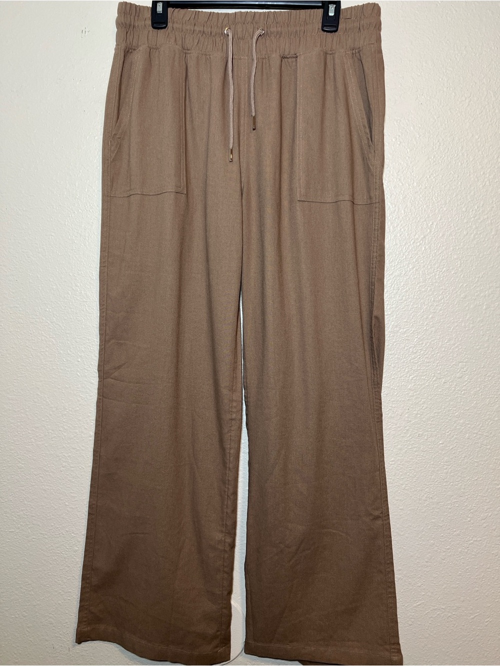 WILLIT Linen Cotton Blend Wide Leg Pants Womens Large Brown Drawstring Casual